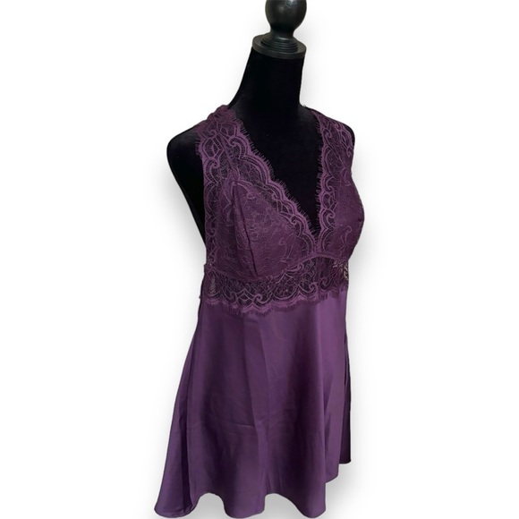Adore Me Zandy Plum Silk and Lace Racerback Slip/Nightie with Adjustable Straps - Picture 2 of 14